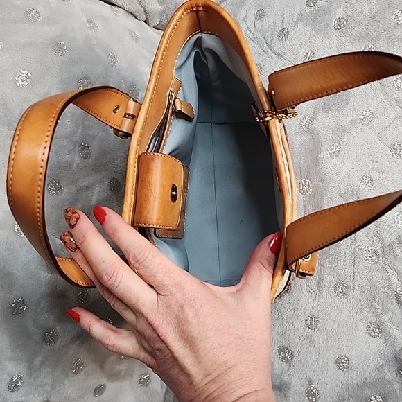 Coach 2001 RARE vintage mini Signature Light Brown Camel Beige Gold Raffia Tote - Picture 4 of 5